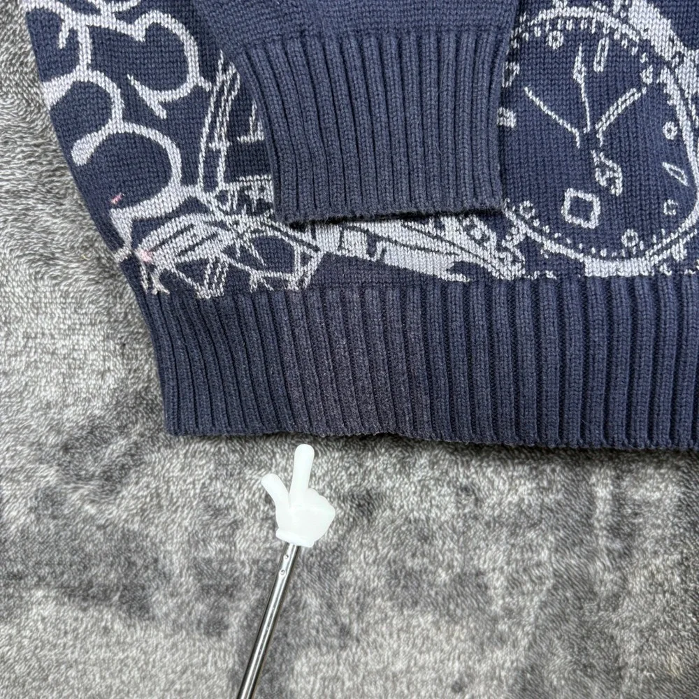 Ecko Unltd Mens 3XL Navy Blue Graphic Knit Sweater Rhinestone Hip Hop Y2K